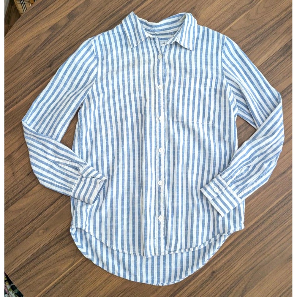 Lola River Women's XS Blue White Striped 100% Cotton Button Down Shirt Blouse